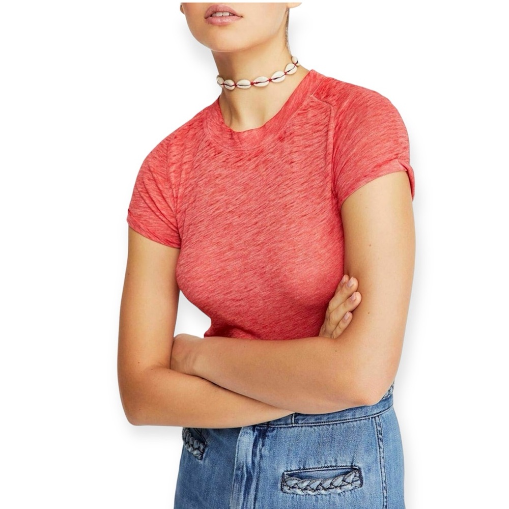 We the Free  Night Sky Crop Short Sleeve T-Shirt Venice Red Size S NEW Cotton